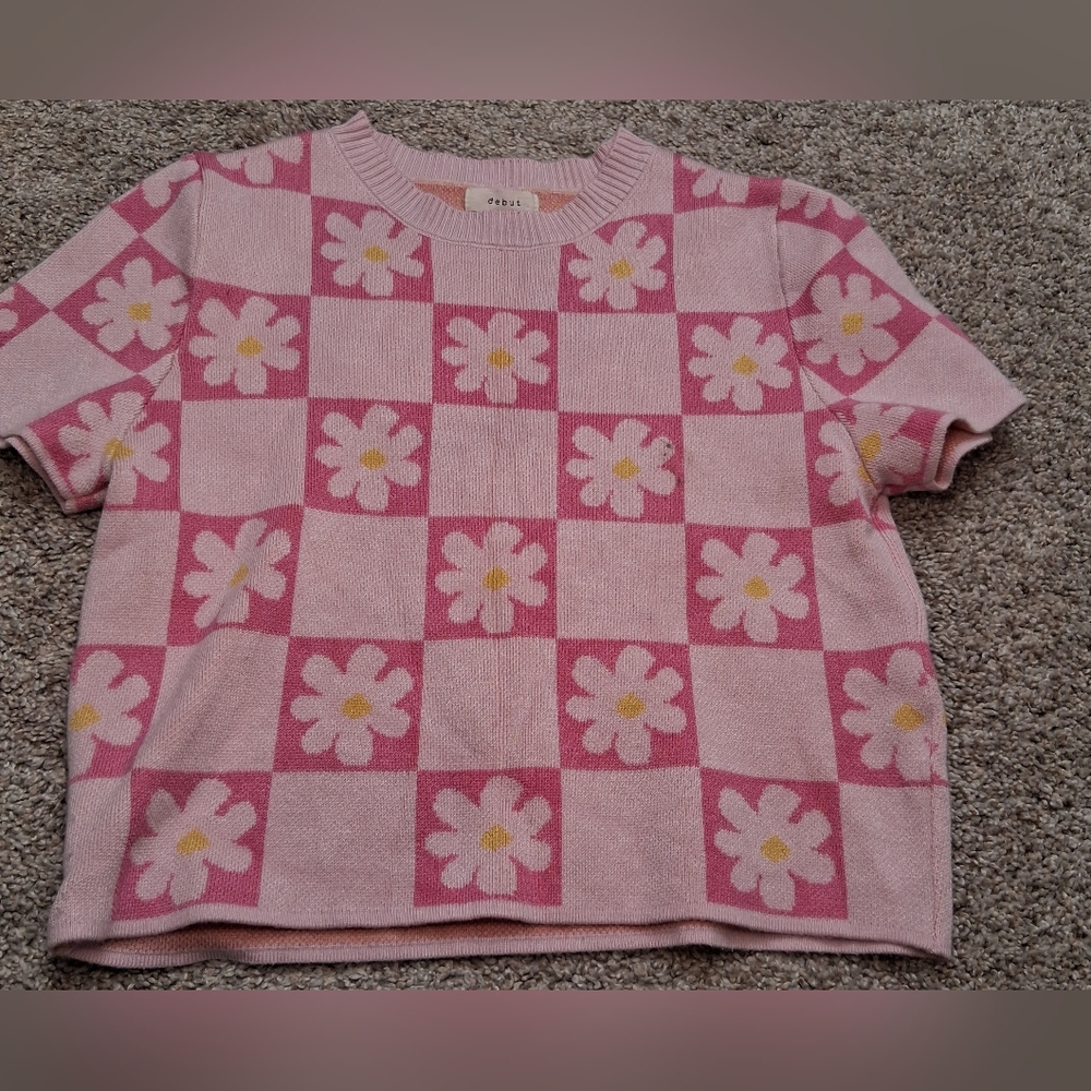 Debut Retro Daisy Pink Floral Cropped Top Size M